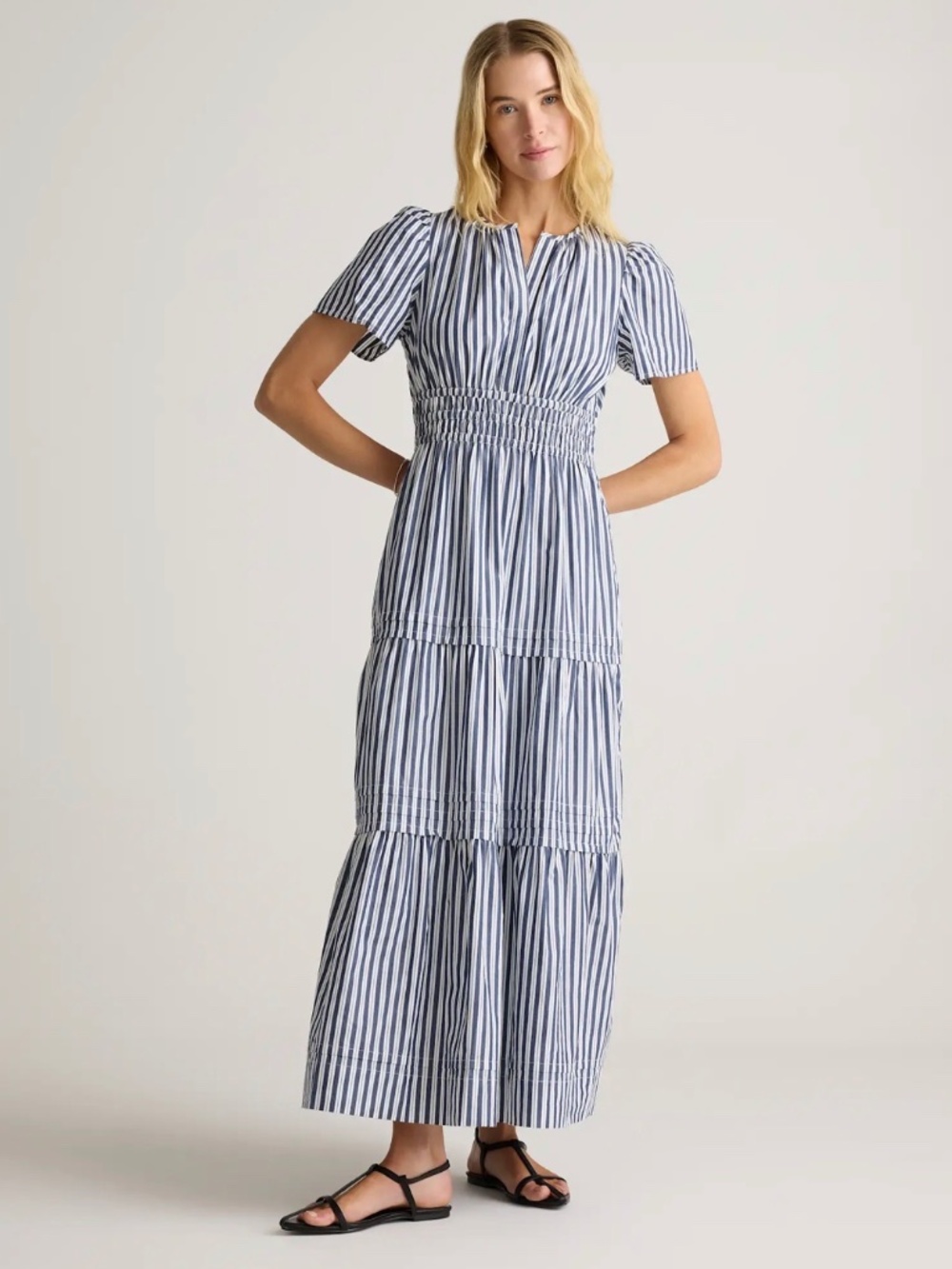 100% Organic Cotton Poplin Tiered Maxi Dress